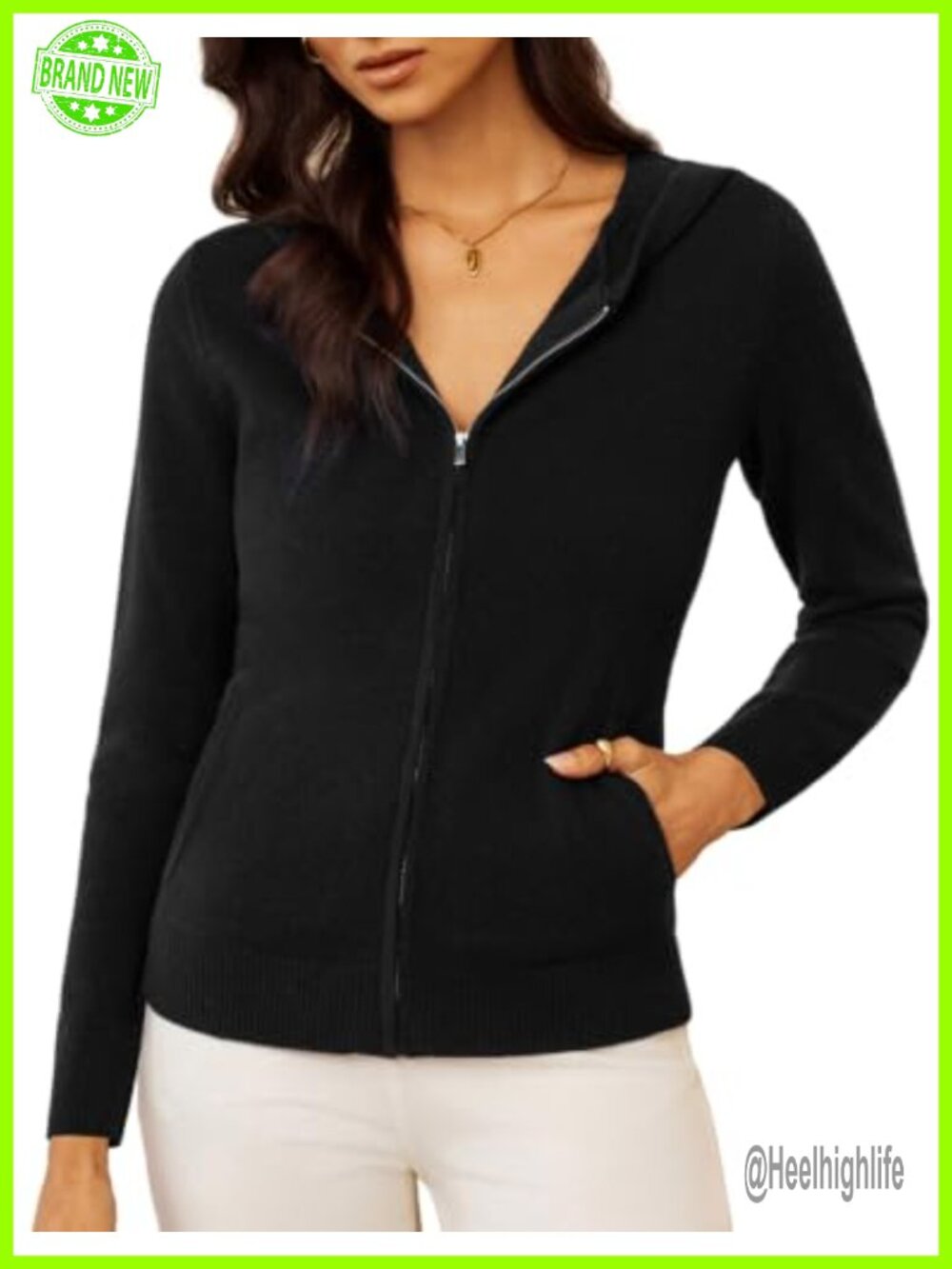 100% Merino Wool Zip Up Hoodie Cardigan Sweater with Pockets